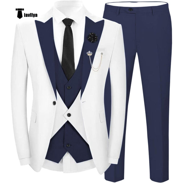 Tiavllya Tiavllya Fashion Men's Suits Slim Fit 3 Pieces Peak Lapel Tuxedos (White Blazer+Vest+ Pant)