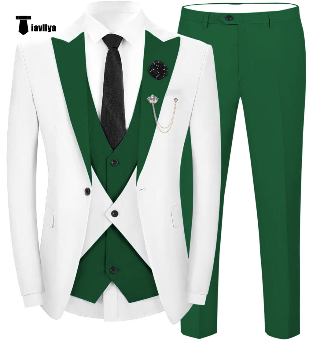 Tiavllya Tiavllya Fashion Men's Suits Slim Fit 3 Pieces Peak Lapel Tuxedos (White Blazer+Vest+ Pant)