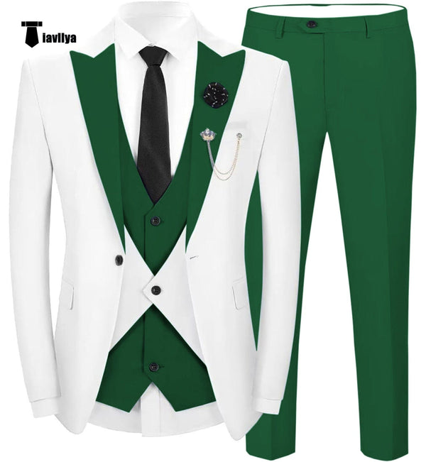 Tiavllya Tiavllya Fashion Men's Suits Slim Fit 3 Pieces Peak Lapel Tuxedos (White Blazer+Vest+ Pant)