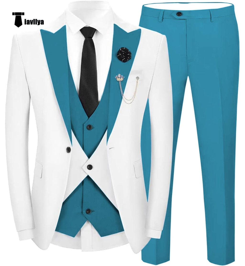 Tiavllya Tiavllya Fashion Men's Suits Slim Fit 3 Pieces Peak Lapel Tuxedos (White Blazer+Vest+ Pant)