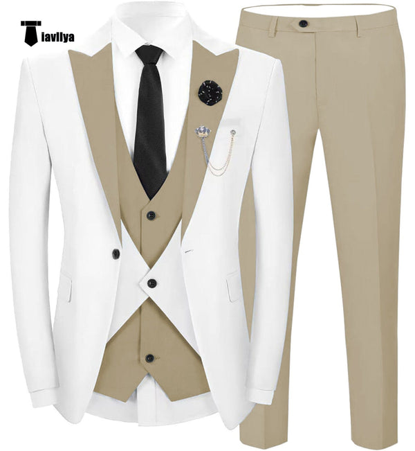 Tiavllya Tiavllya Fashion Men's Suits Slim Fit 3 Pieces Peak Lapel Tuxedos (White Blazer+Vest+ Pant)