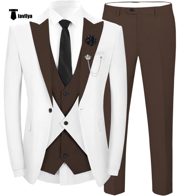 Tiavllya Tiavllya Fashion Men's Suits Slim Fit 3 Pieces Peak Lapel Tuxedos (White Blazer+Vest+ Pant)