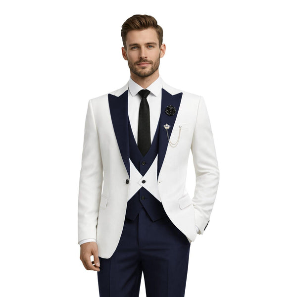 Tiavllya Tiavllya Fashion Men's Suits Slim Fit 3 Pieces Peak Lapel Tuxedos (White Blazer+Vest+ Pant)