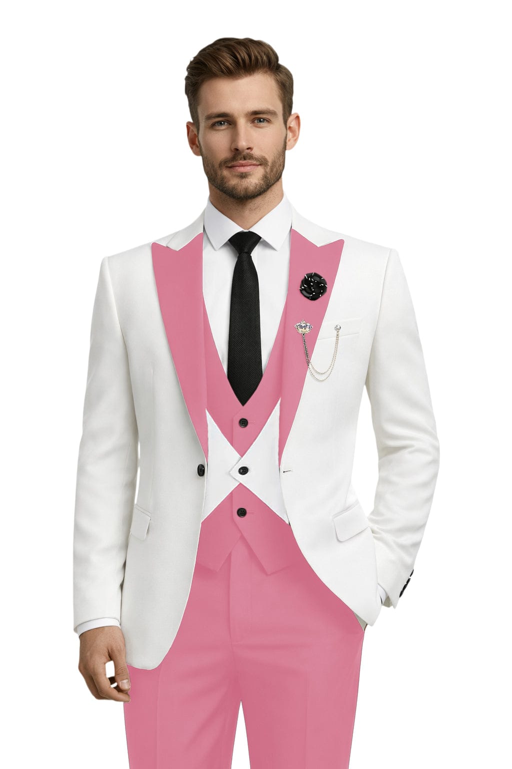 Tiavllya Tiavllya Fashion Men's Suits Slim Fit 3 Pieces Peak Lapel Tuxedos (White Blazer+Vest+ Pant)