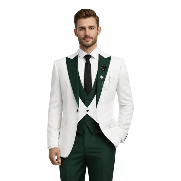 Tiavllya Tiavllya Fashion Men's Suits Slim Fit 3 Pieces Peak Lapel Tuxedos (White Blazer+Vest+ Pant)