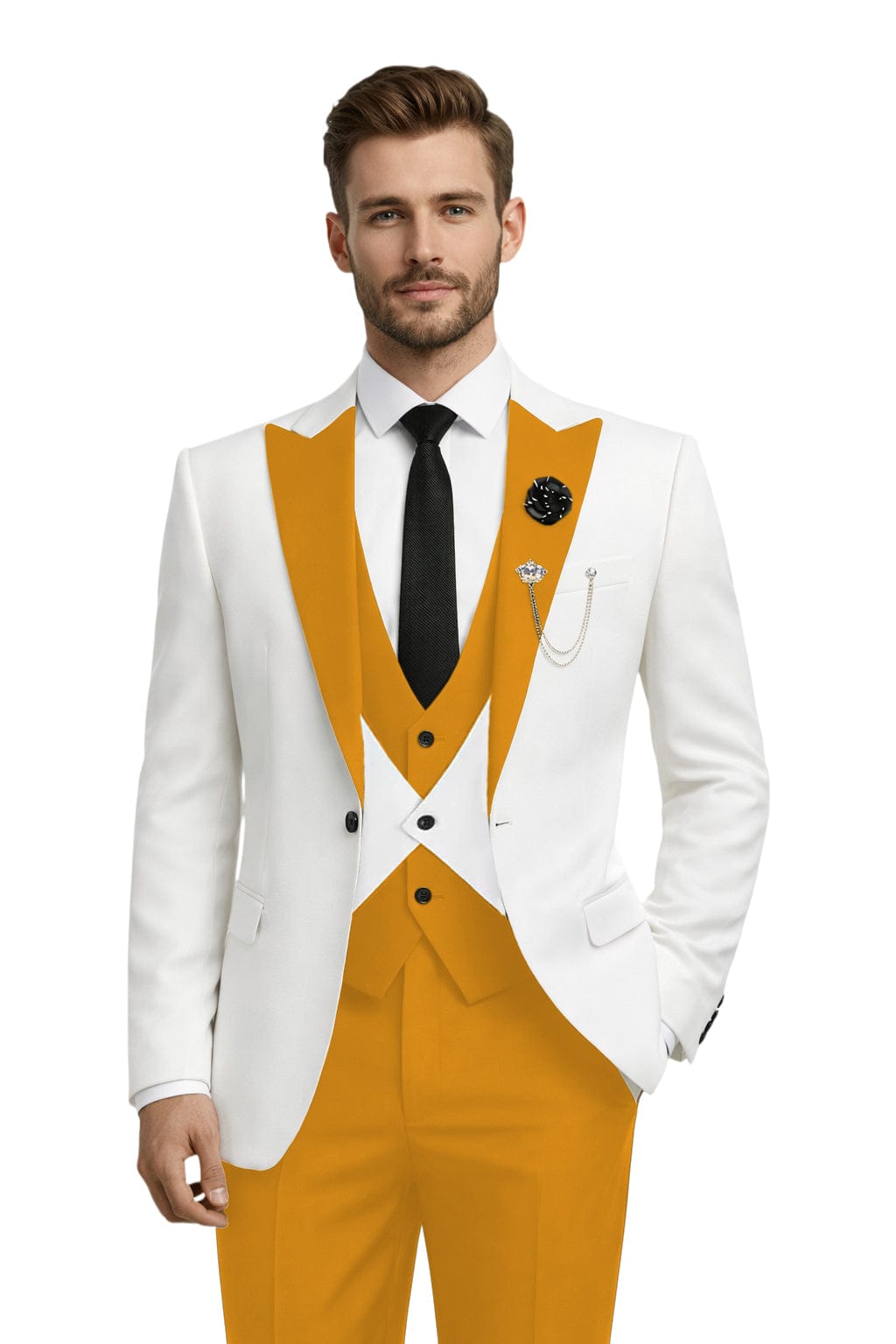 Tiavllya Tiavllya Fashion Men's Suits Slim Fit 3 Pieces Peak Lapel Tuxedos (White Blazer+Vest+ Pant)