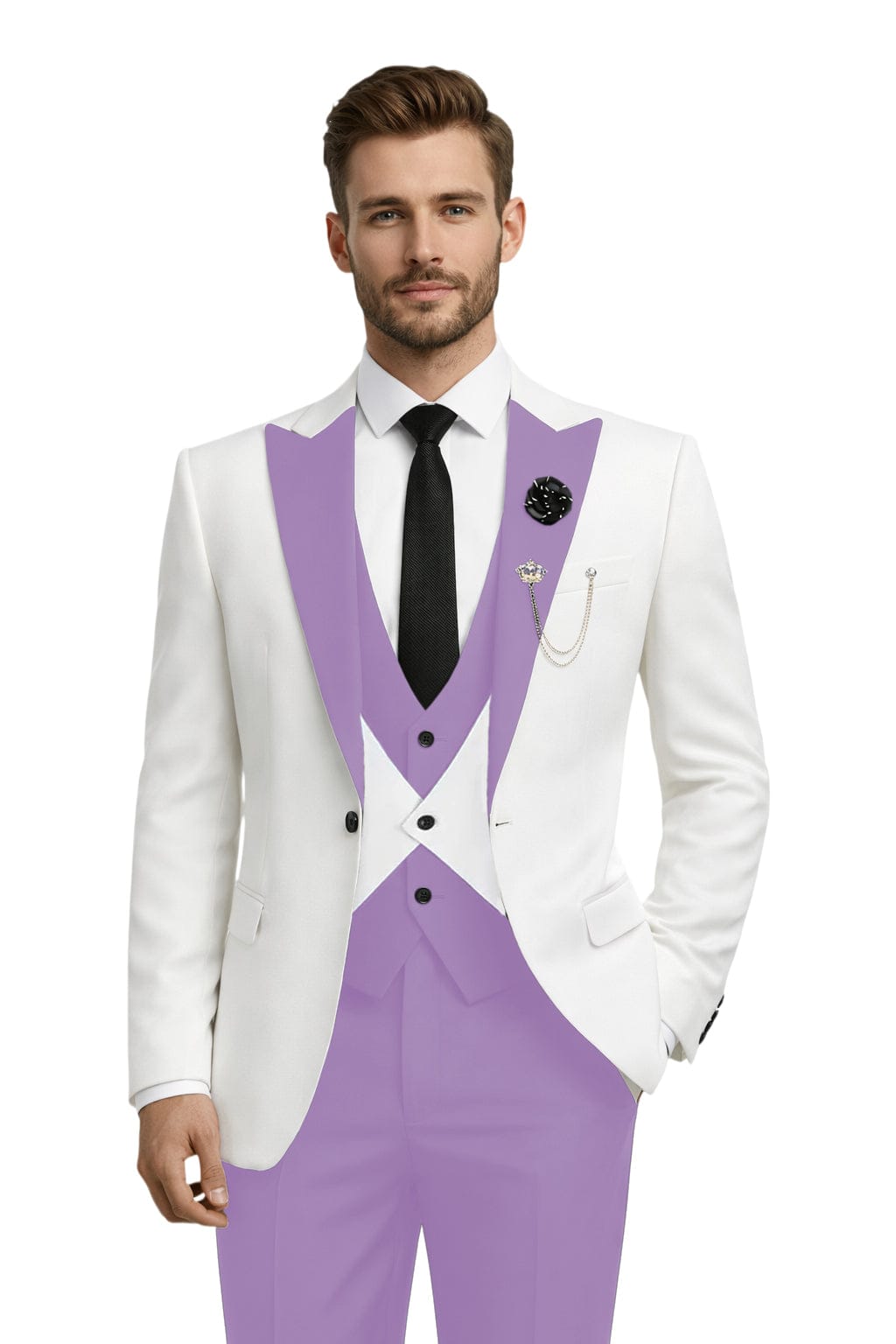 Tiavllya Tiavllya Fashion Men's Suits Slim Fit 3 Pieces Peak Lapel Tuxedos (White Blazer+Vest+ Pant)