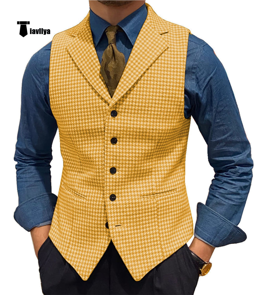 Tiavllya Tiavllya Fashion Men's vest Houndstooth Notch Lapel Waistcoat