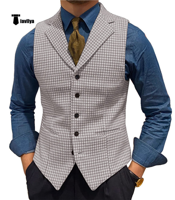 Tiavllya Tiavllya Fashion Men's vest Houndstooth Notch Lapel Waistcoat