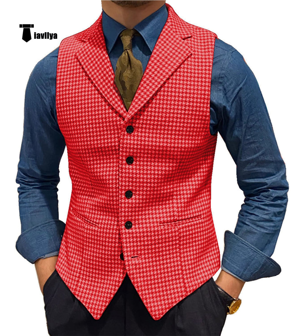 Tiavllya Tiavllya Fashion Men's vest Houndstooth Notch Lapel Waistcoat