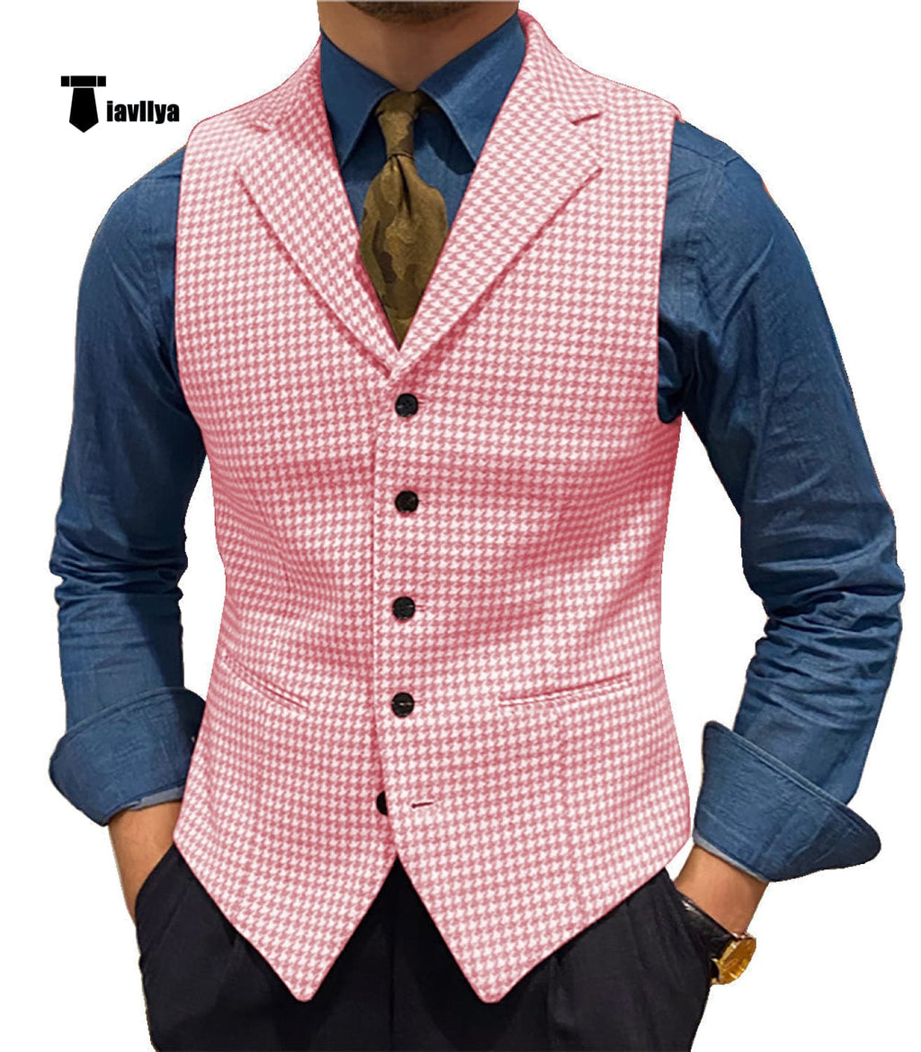 Tiavllya Tiavllya Fashion Men's vest Houndstooth Notch Lapel Waistcoat