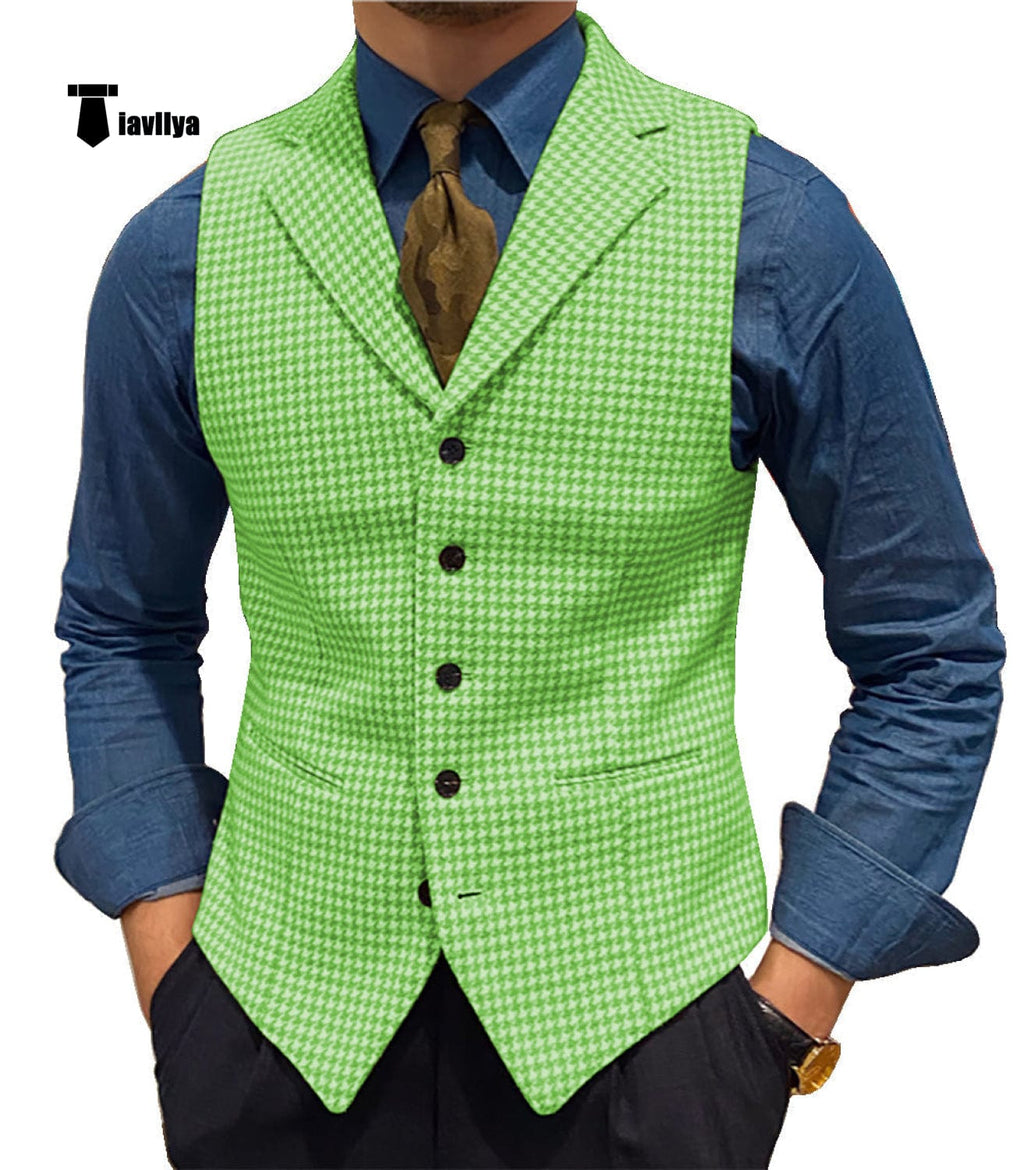 Tiavllya Tiavllya Fashion Men's vest Houndstooth Notch Lapel Waistcoat