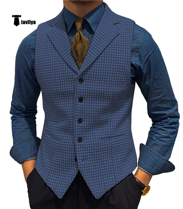 Tiavllya Tiavllya Fashion Men's vest Houndstooth Notch Lapel Waistcoat
