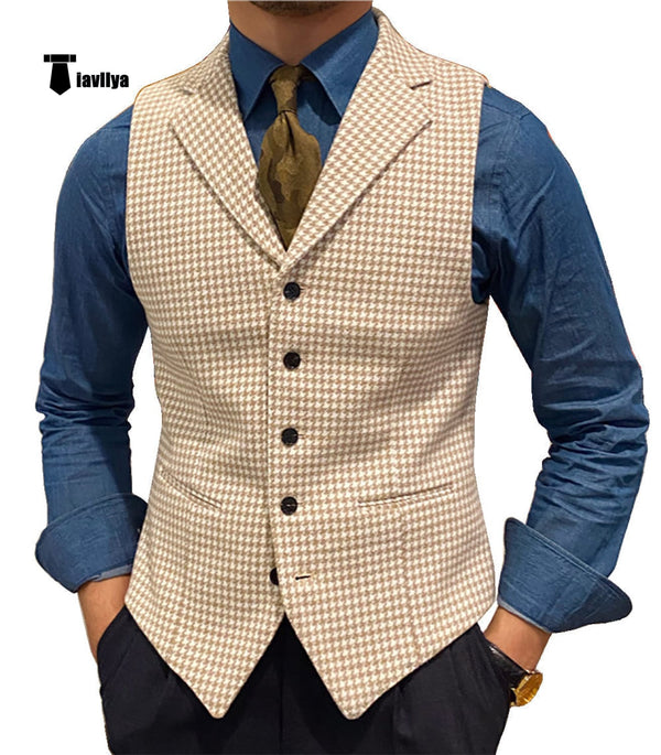 Tiavllya Tiavllya Fashion Men's vest Houndstooth Notch Lapel Waistcoat