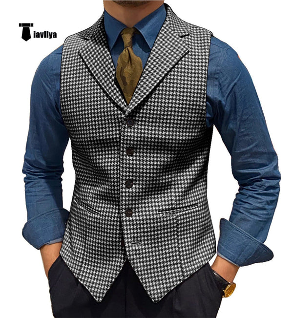 Tiavllya Tiavllya Fashion Men's vest Houndstooth Notch Lapel Waistcoat