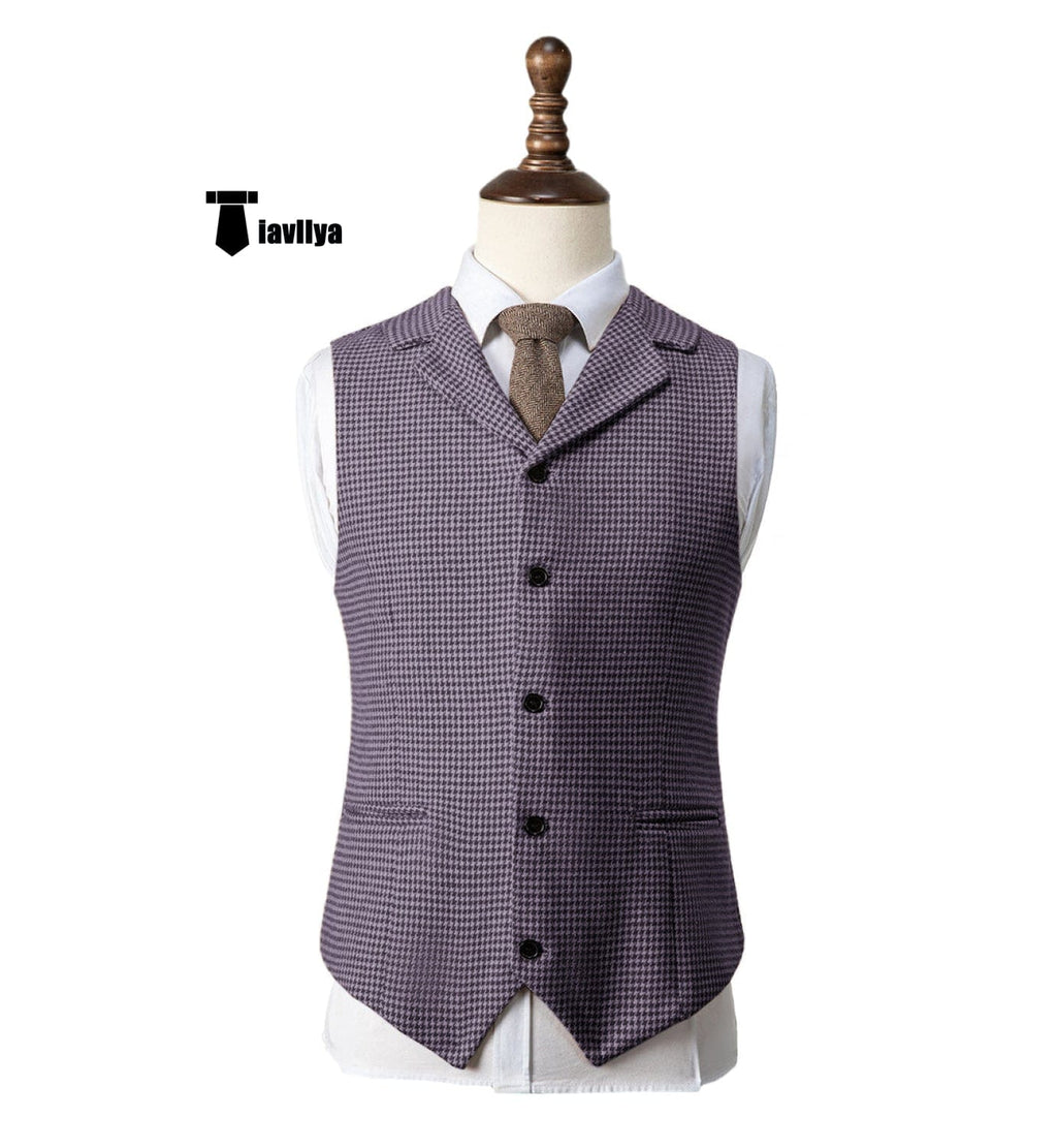 Tiavllya Tiavllya Fashion Men's vest Houndstooth Notch Lapel Waistcoat