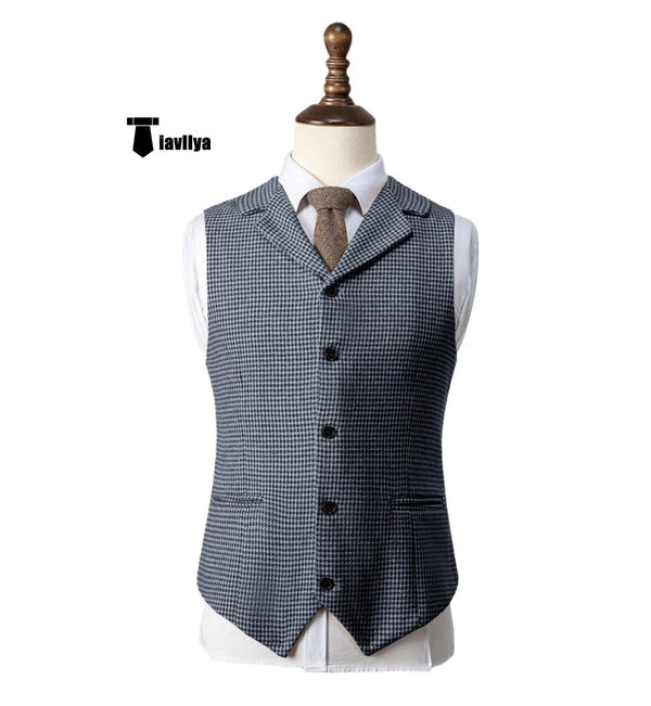 Tiavllya Tiavllya Fashion Men's vest Houndstooth Notch Lapel Waistcoat