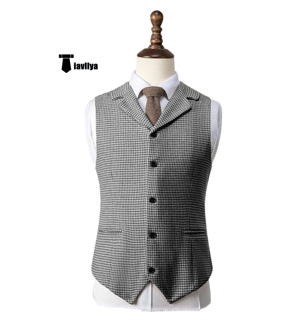 Tiavllya Tiavllya Fashion Men's vest Houndstooth Notch Lapel Waistcoat