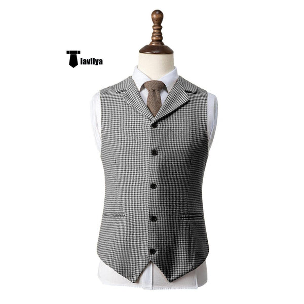 Tiavllya Tiavllya Fashion Men's vest Houndstooth Notch Lapel Waistcoat