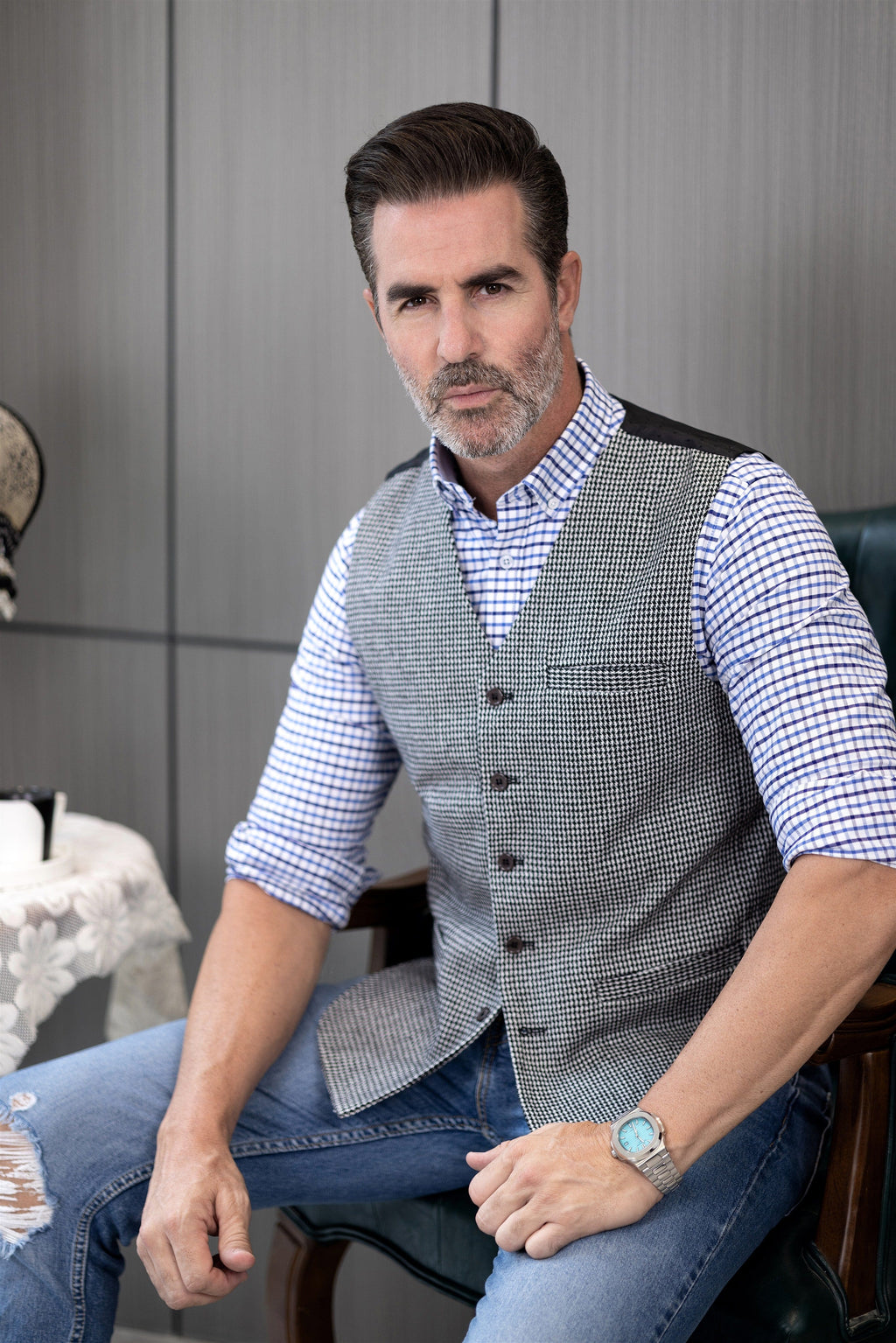 Tiavllya Tiavllya Fashion Men's vest Houndstooth V Neck Waistcoat