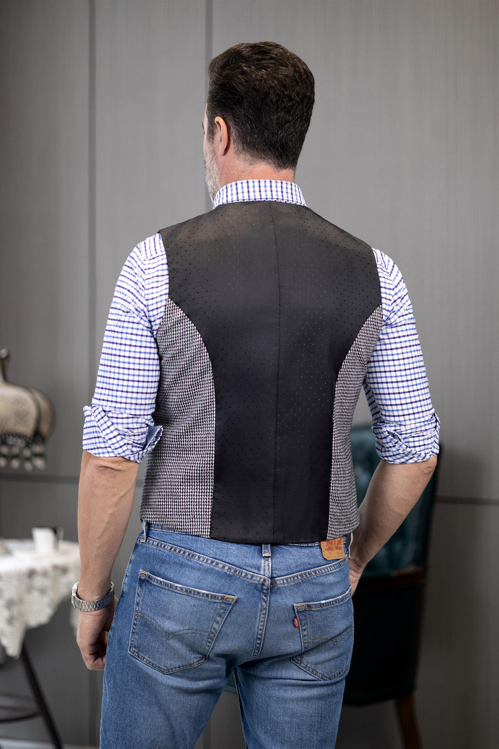 Tiavllya Tiavllya Fashion Men's vest Houndstooth V Neck Waistcoat