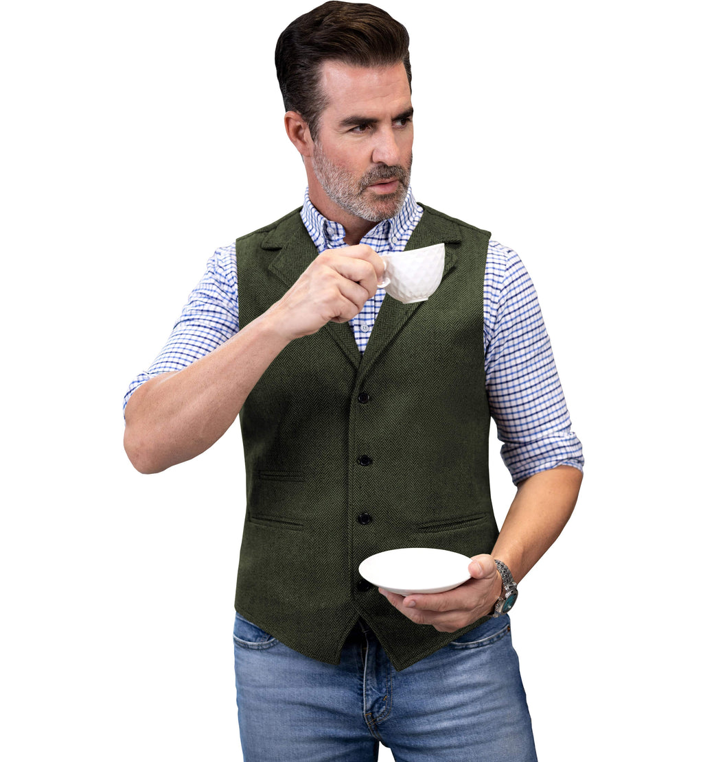 Tiavllya Tiavllya Fashion Men's vest Tweed Herringbone Notch Lapel Waistcoat