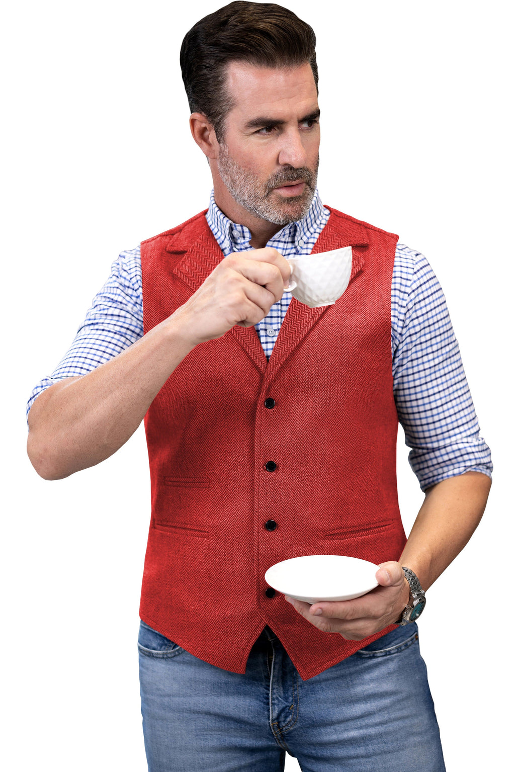 Tiavllya Tiavllya Fashion Men's vest Tweed Herringbone Notch Lapel Waistcoat