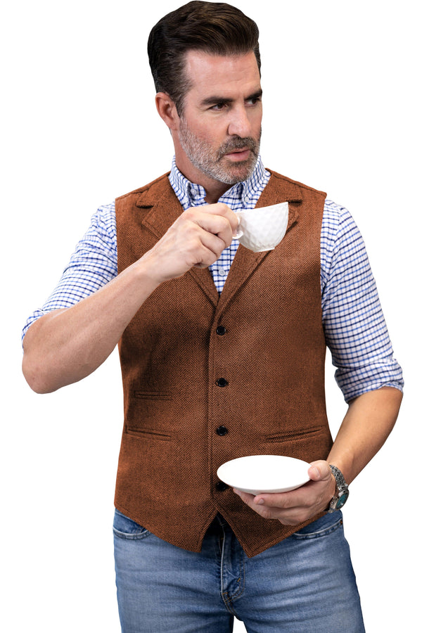 Tiavllya Tiavllya Fashion Men's vest Tweed Herringbone Notch Lapel Waistcoat