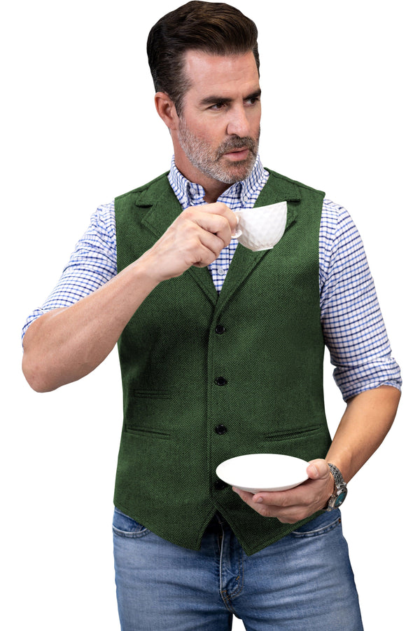 Tiavllya Tiavllya Fashion Men's vest Tweed Herringbone Notch Lapel Waistcoat