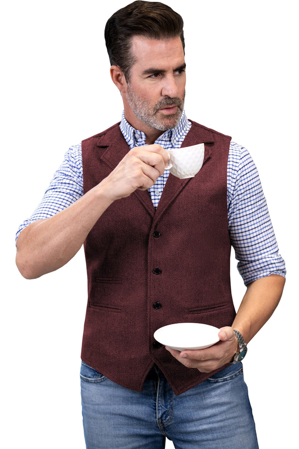 Tiavllya Tiavllya Fashion Men's vest Tweed Herringbone Notch Lapel Waistcoat