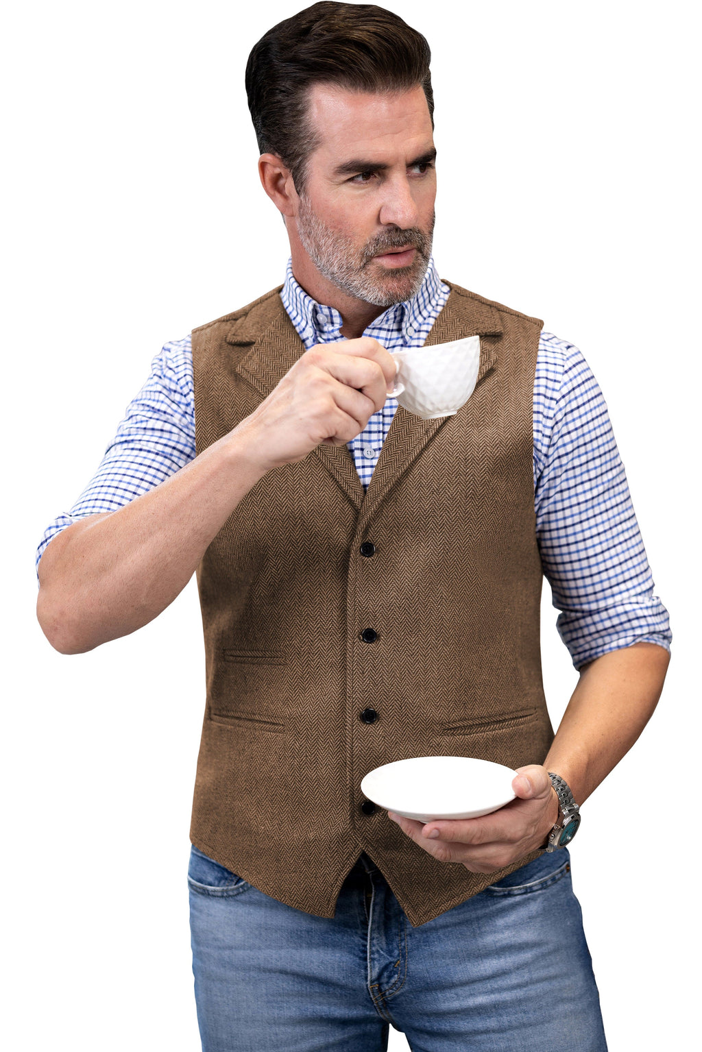Tiavllya Tiavllya Fashion Men's vest Tweed Herringbone Notch Lapel Waistcoat