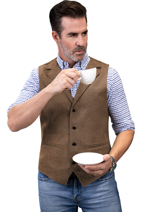 Tiavllya Tiavllya Fashion Men's vest Tweed Herringbone Notch Lapel Waistcoat