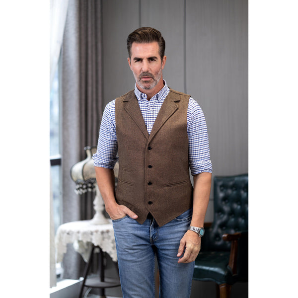 Tiavllya Tiavllya Fashion Men's vest Tweed Herringbone Notch Lapel Waistcoat