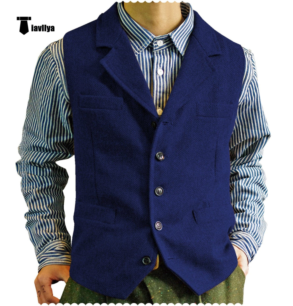 Tiavllya Tiavllya Fashion Men's vest Tweed Notch Lapel Waistcoat