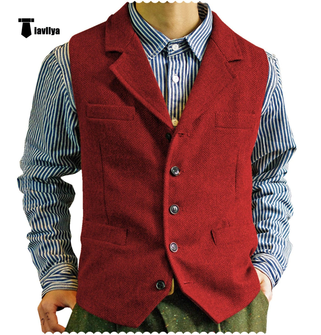 Tiavllya Tiavllya Fashion Men's vest Tweed Notch Lapel Waistcoat