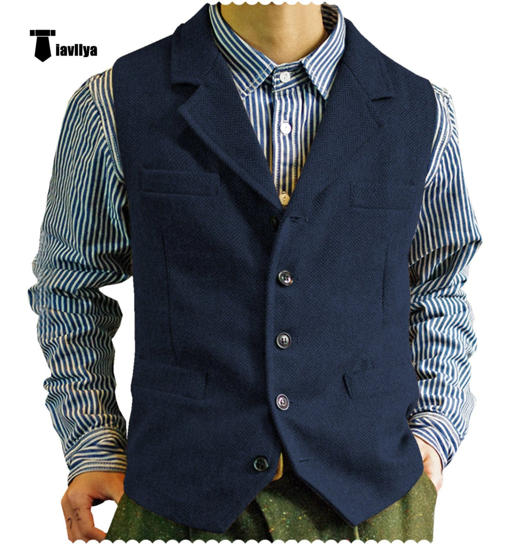 Tiavllya Tiavllya Fashion Men's vest Tweed Notch Lapel Waistcoat