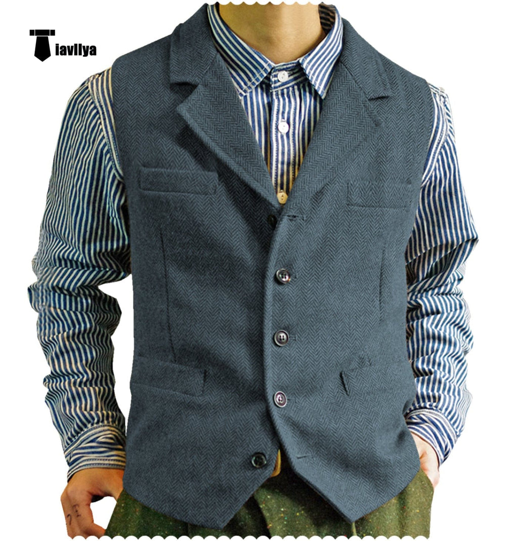 Tiavllya Tiavllya Fashion Men's vest Tweed Notch Lapel Waistcoat