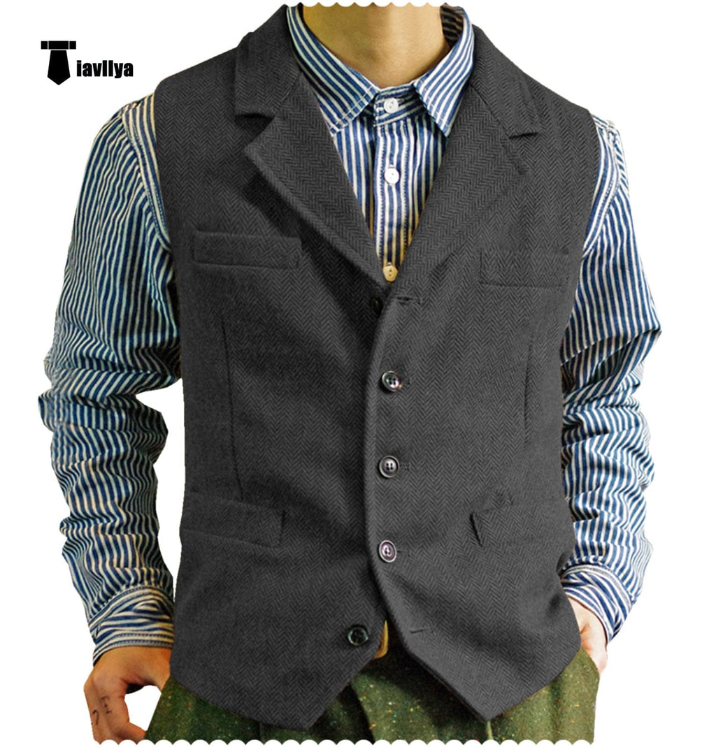 Tiavllya Tiavllya Fashion Men's vest Tweed Notch Lapel Waistcoat