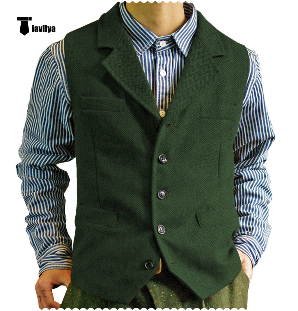 Tiavllya Tiavllya Fashion Men's vest Tweed Notch Lapel Waistcoat