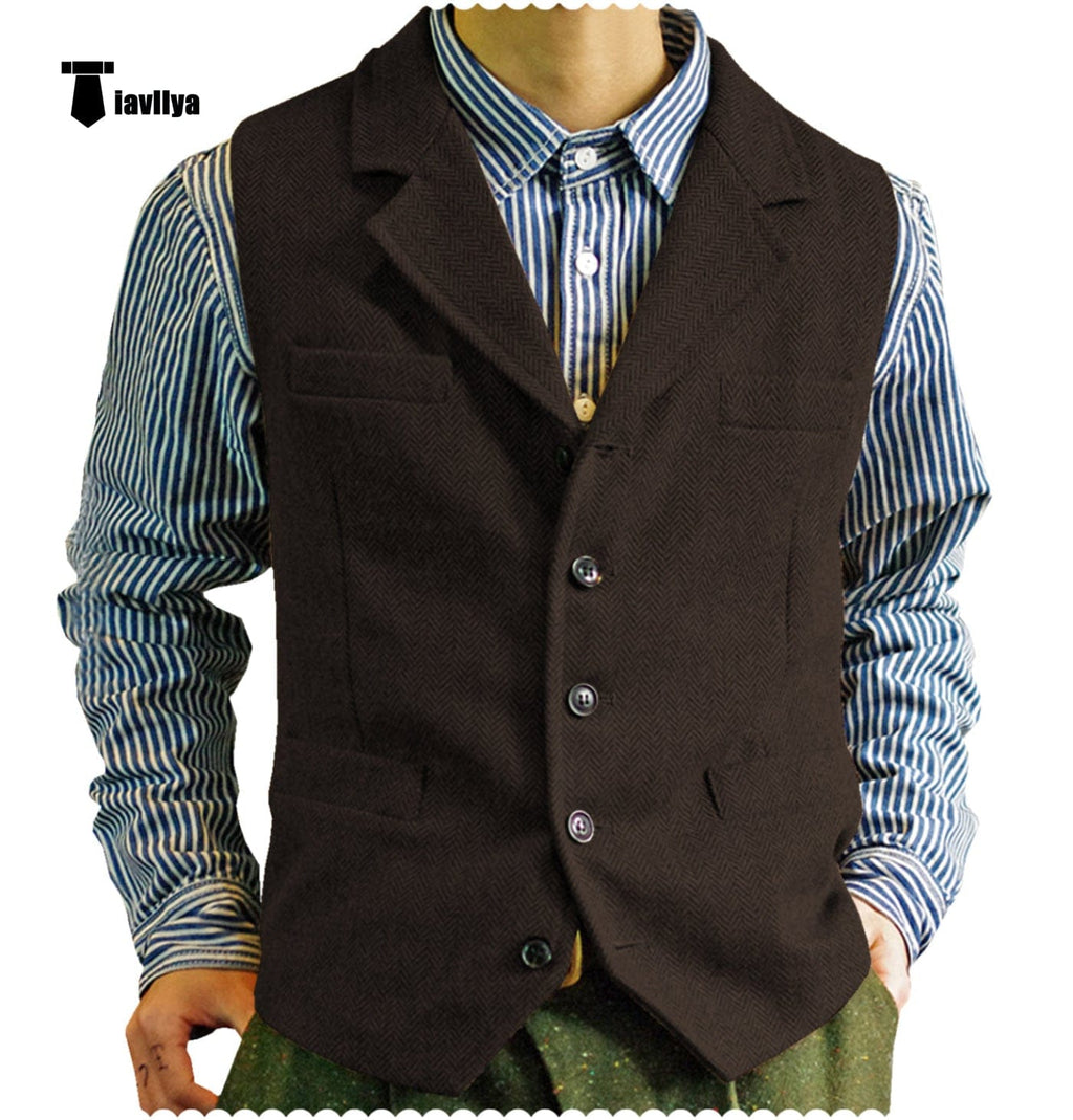 Tiavllya Tiavllya Fashion Men's vest Tweed Notch Lapel Waistcoat