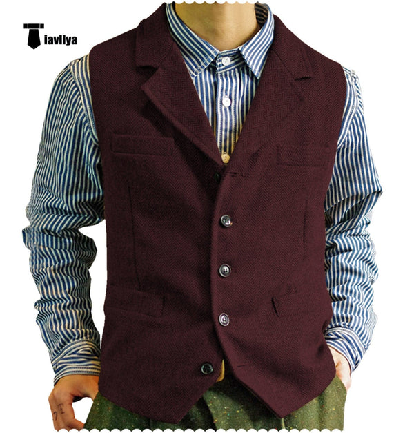 Tiavllya Tiavllya Fashion Men's vest Tweed Notch Lapel Waistcoat