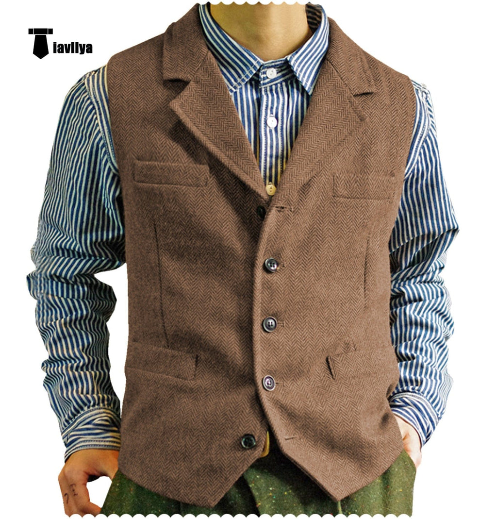 Tiavllya Tiavllya Fashion Men's vest Tweed Notch Lapel Waistcoat