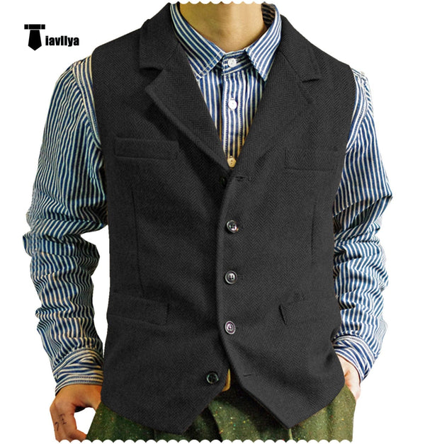 Tiavllya Tiavllya Fashion Men's vest Tweed Notch Lapel Waistcoat