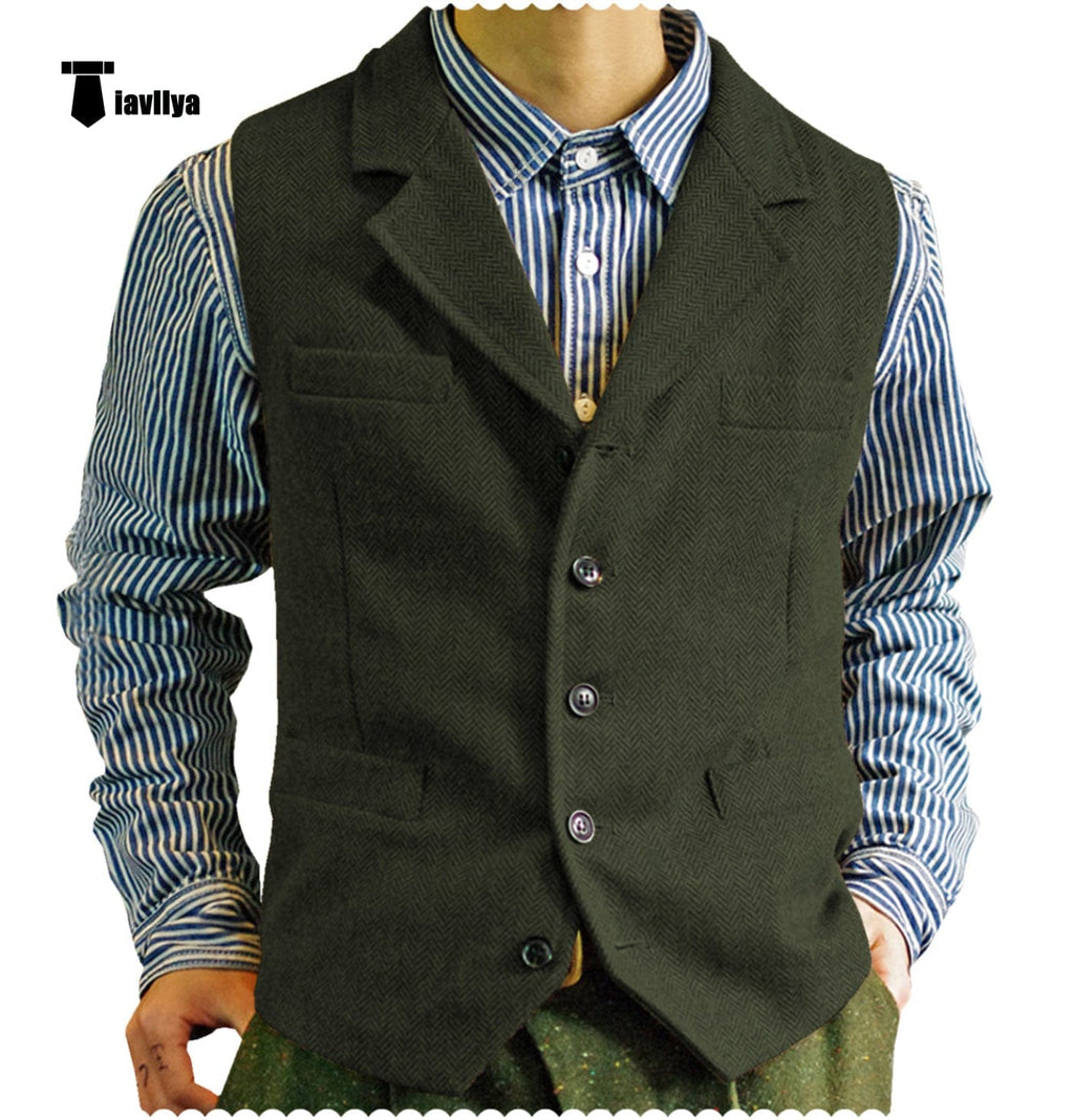 Tiavllya Tiavllya Fashion Men's vest Tweed Notch Lapel Waistcoat