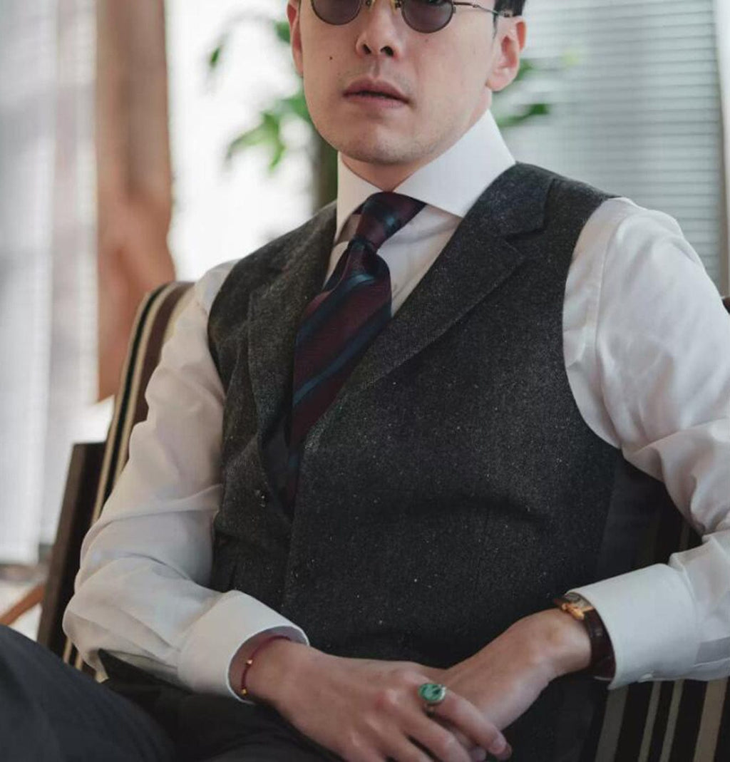 Tiavllya Tiavllya Fashion Men's vest Tweed Notch Lapel Waistcoat