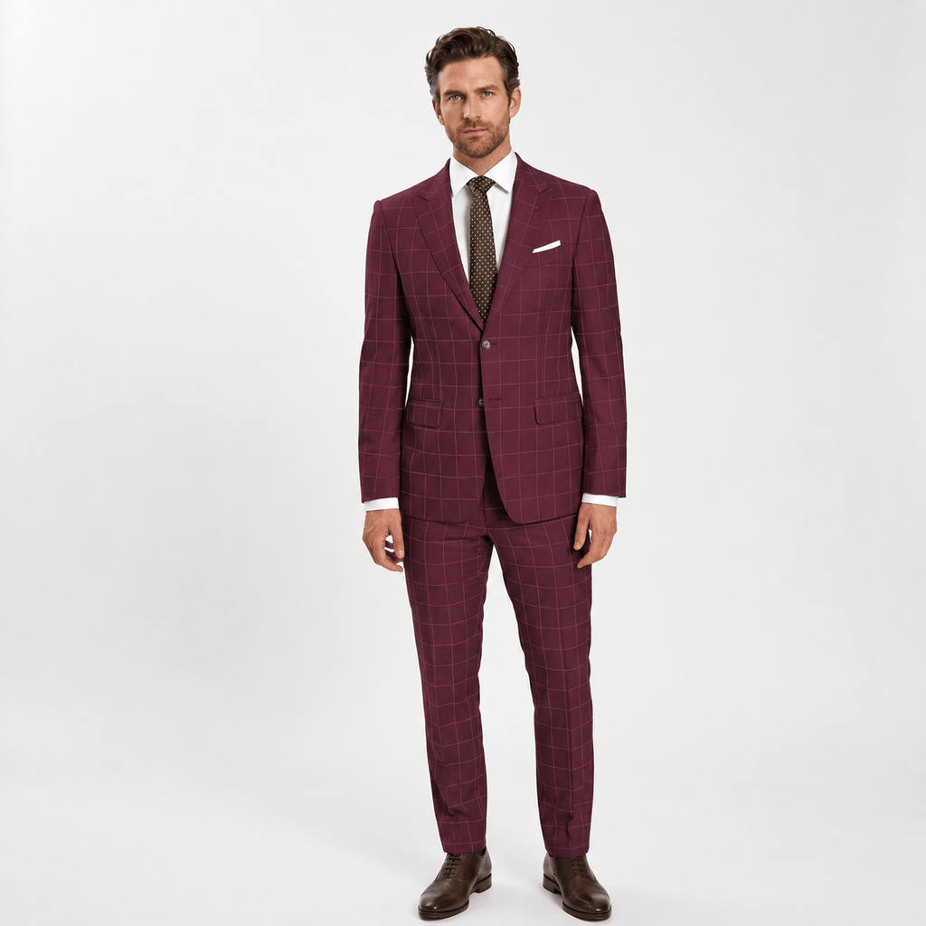 Tiavllya Tiavllya Fashion Mens Suit 2 Pieces Plaid Peak Lapel Tuxedos (Blazer+Pants)