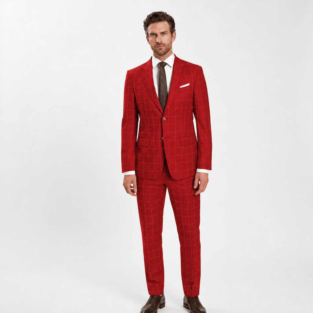 Tiavllya Tiavllya Fashion Mens Suit 2 Pieces Plaid Peak Lapel Tuxedos (Blazer+Pants)