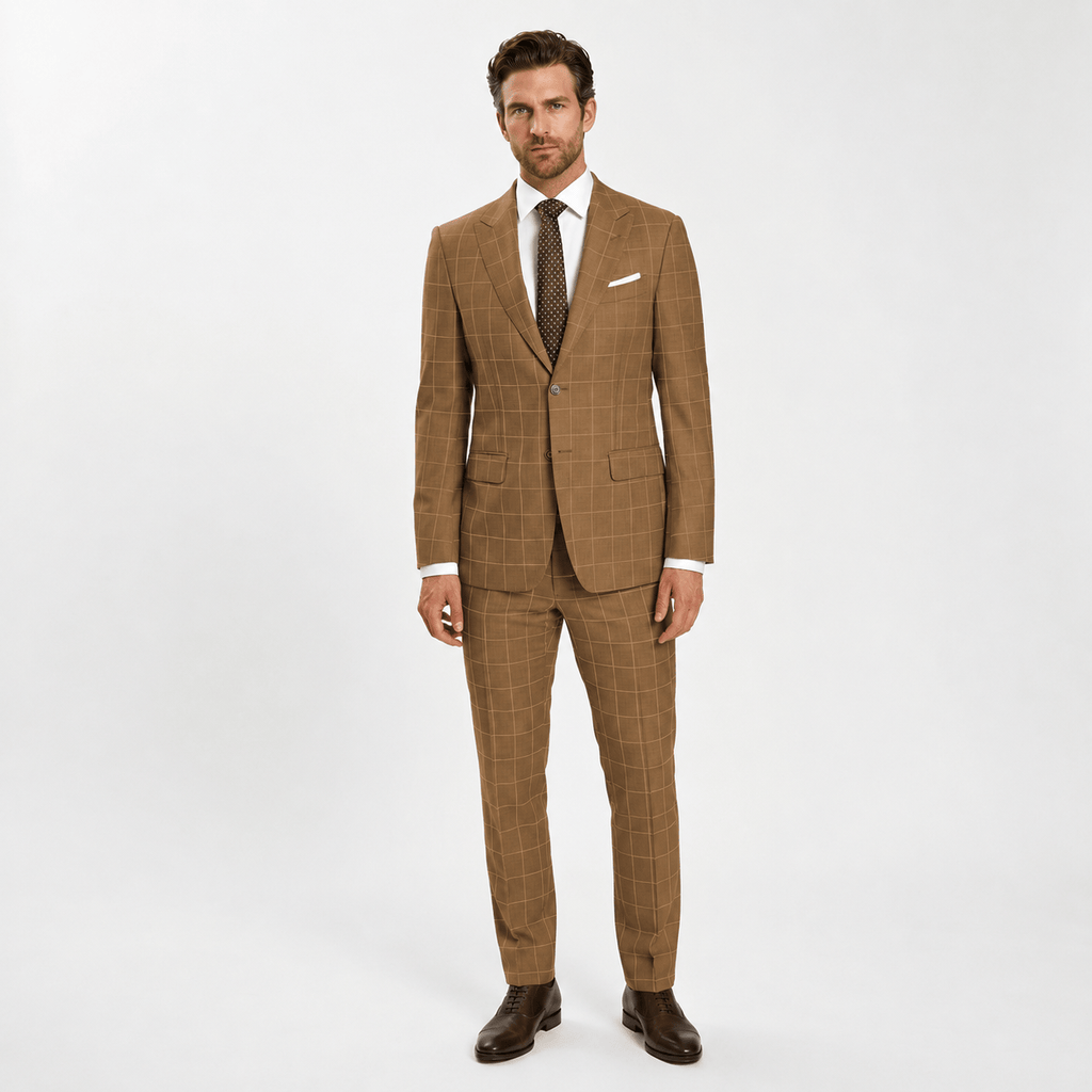 Tiavllya Tiavllya Fashion Mens Suit 2 Pieces Plaid Peak Lapel Tuxedos (Blazer+Pants)