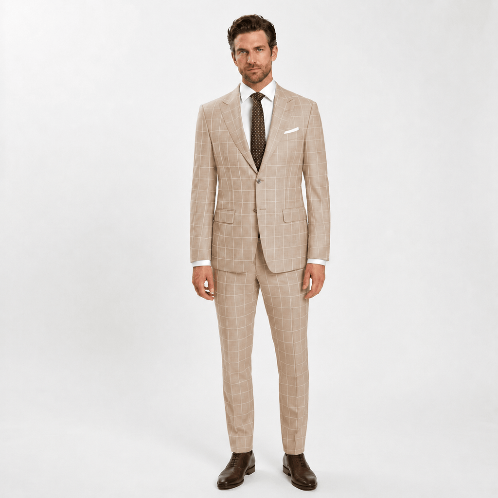 Tiavllya Tiavllya Fashion Mens Suit 2 Pieces Plaid Peak Lapel Tuxedos (Blazer+Pants)