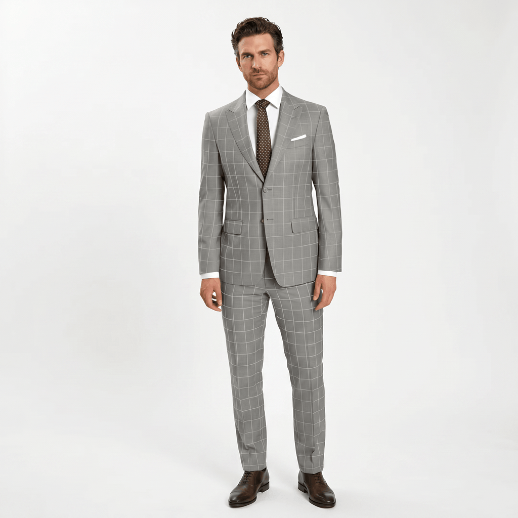Tiavllya Tiavllya Fashion Mens Suit 2 Pieces Plaid Peak Lapel Tuxedos (Blazer+Pants)